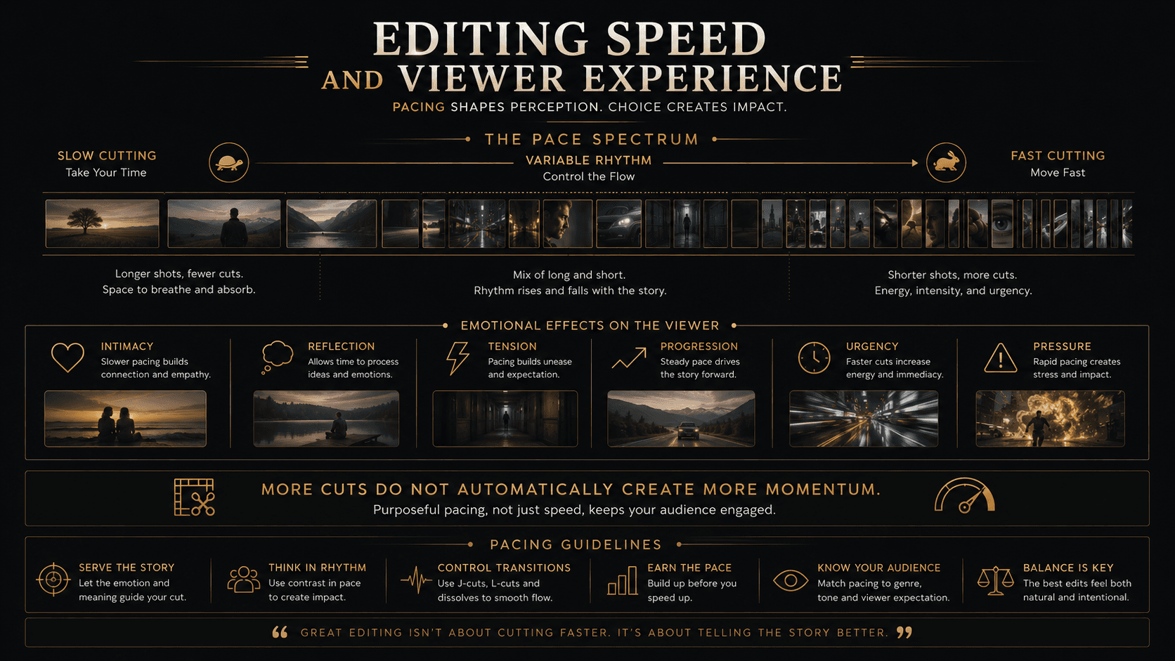 Spectrum showing how slow, variable, and fast cutting affect viewer experience